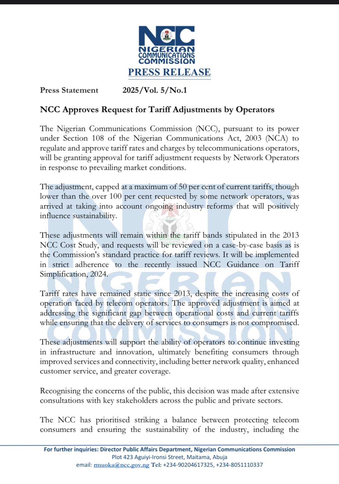 Tariff Increase capped at 50%: NCC rejects operators’ bid for 100% hike