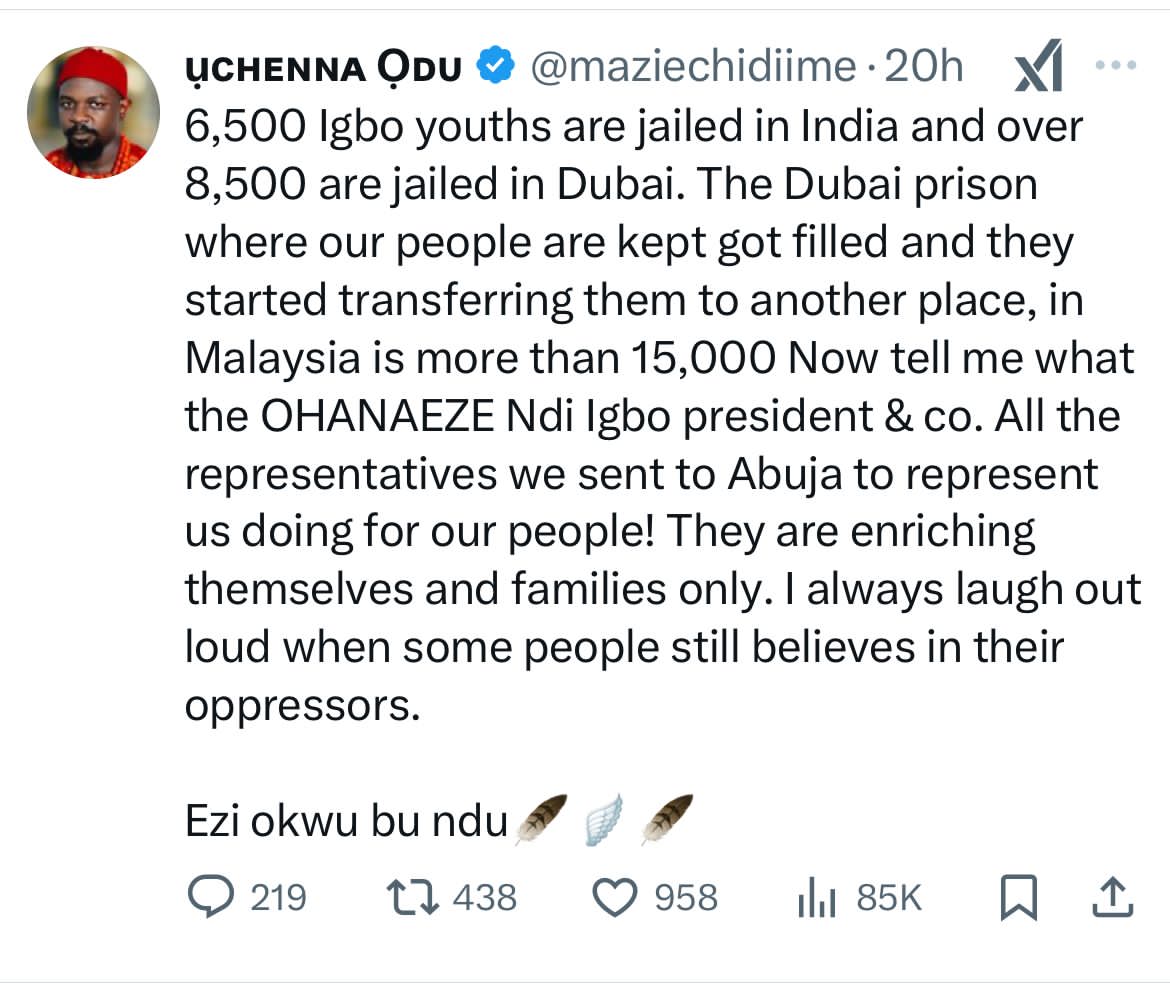 Thousands of Igbo youths Imprisoned abroad as the leaders accused of turning a blind eye