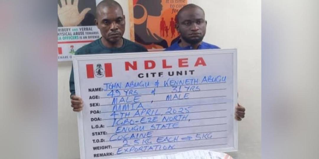 Two brothers John and Kenneth Abugu caught with cocaine at Lagos airport