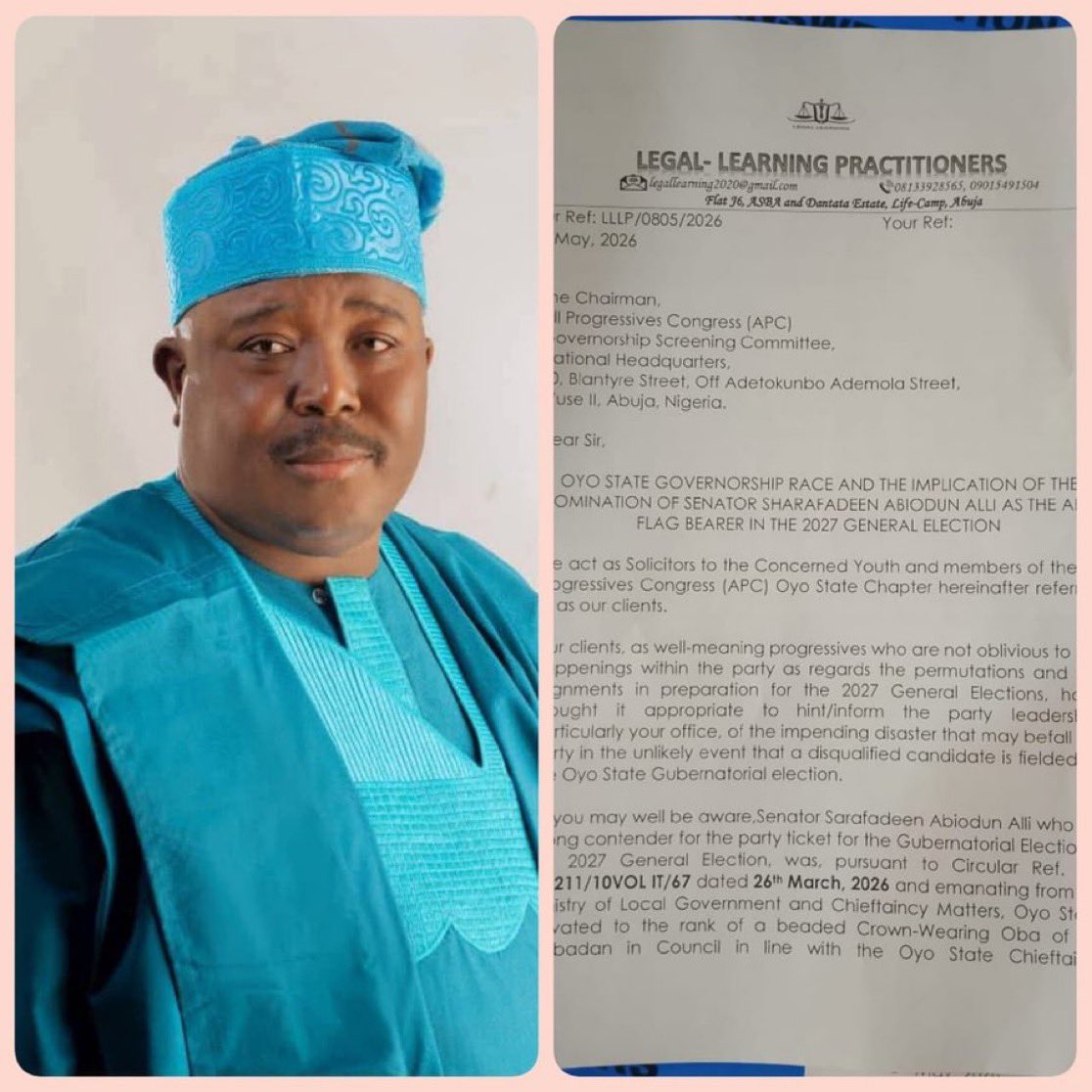 JUST IN: Oyo APC Youth Petition Screening Committee – “Sharafadeen Alli Is Now an Oba, Can’t Be Guber Candidate”