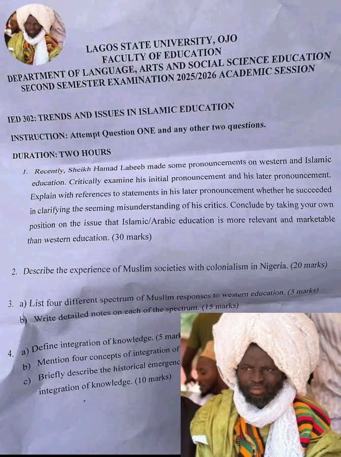 🎓🔥 LASU Sets IED 302 Question on Sheikh Hamad Labeeb’s Western vs Islamic Education Remarks.