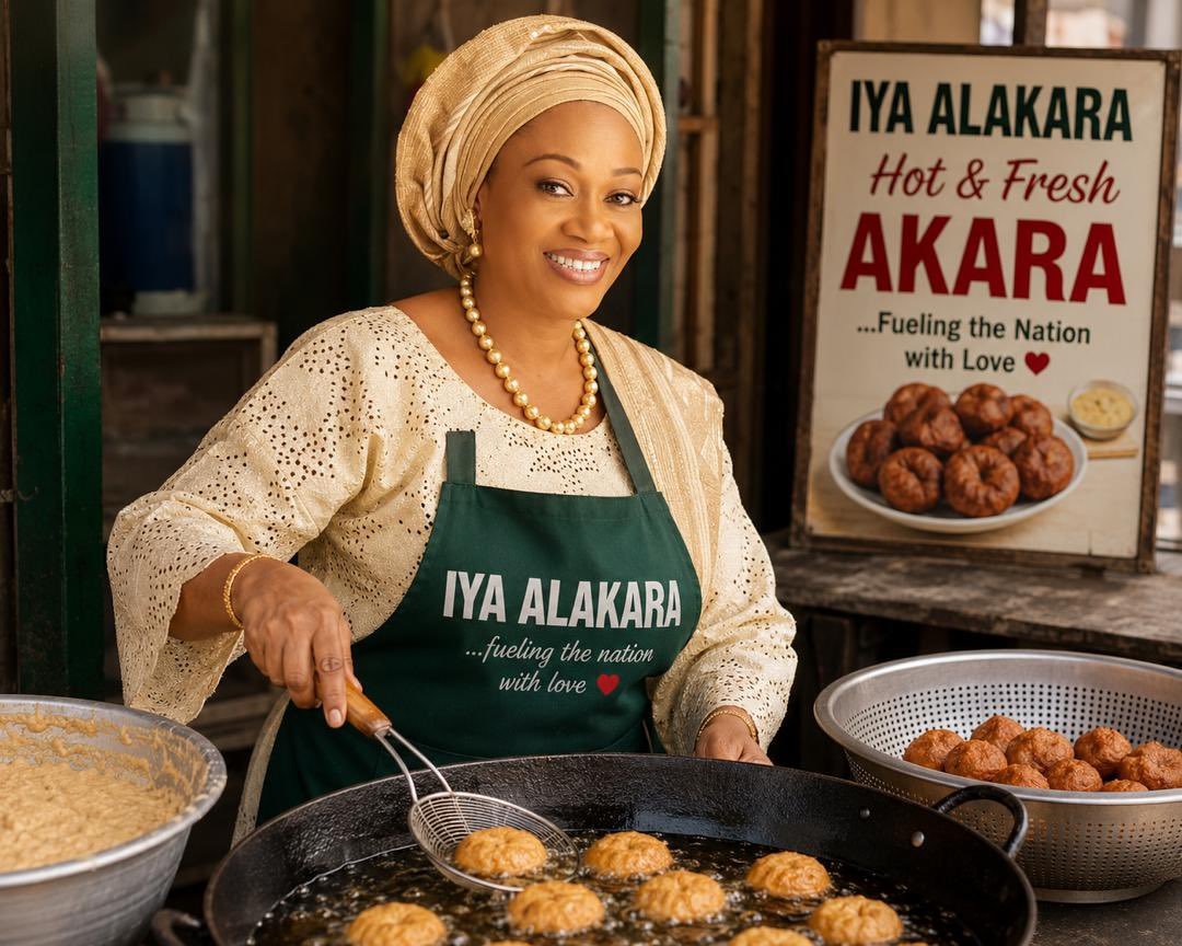 Behold 👀: First Lady of the Federal Republic of Nigeria, informally tagged “Iya Alakara,” a social media label that has taken on a life of its own amid political commentary and online banter.