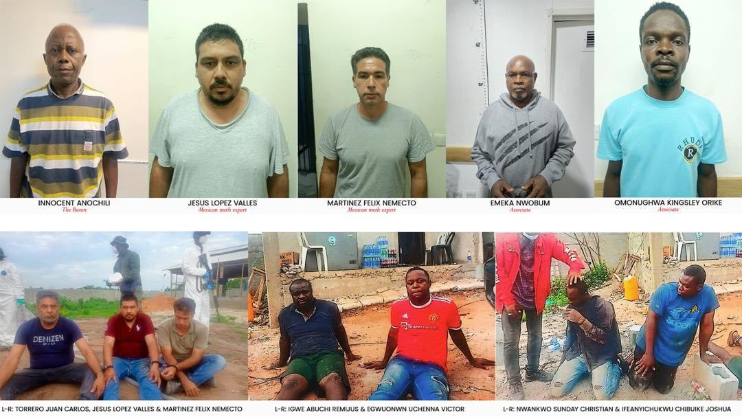 BREAKING ⚖️🇳🇬: The NDLEA has arraigned drug baron Anochili Innocent, three Mexican nationals, and six other Nigerians over a clandestine methamphetamine laboratory in Ogun State. Prosecutors say the syndicate produced methamphetamine and possessed precursor chemicals valued at over ₦480 billion. All defendants pleaded not guilty and have been remanded pending trial and the hearing of their bail applications.