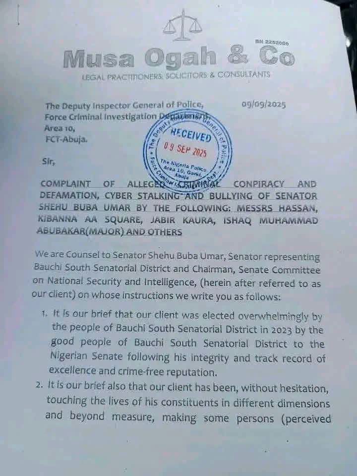 Senator Shehu Buba Demands Legal Action, Challenges Hassan to Produce Evidence Linking Him to Terrorists
